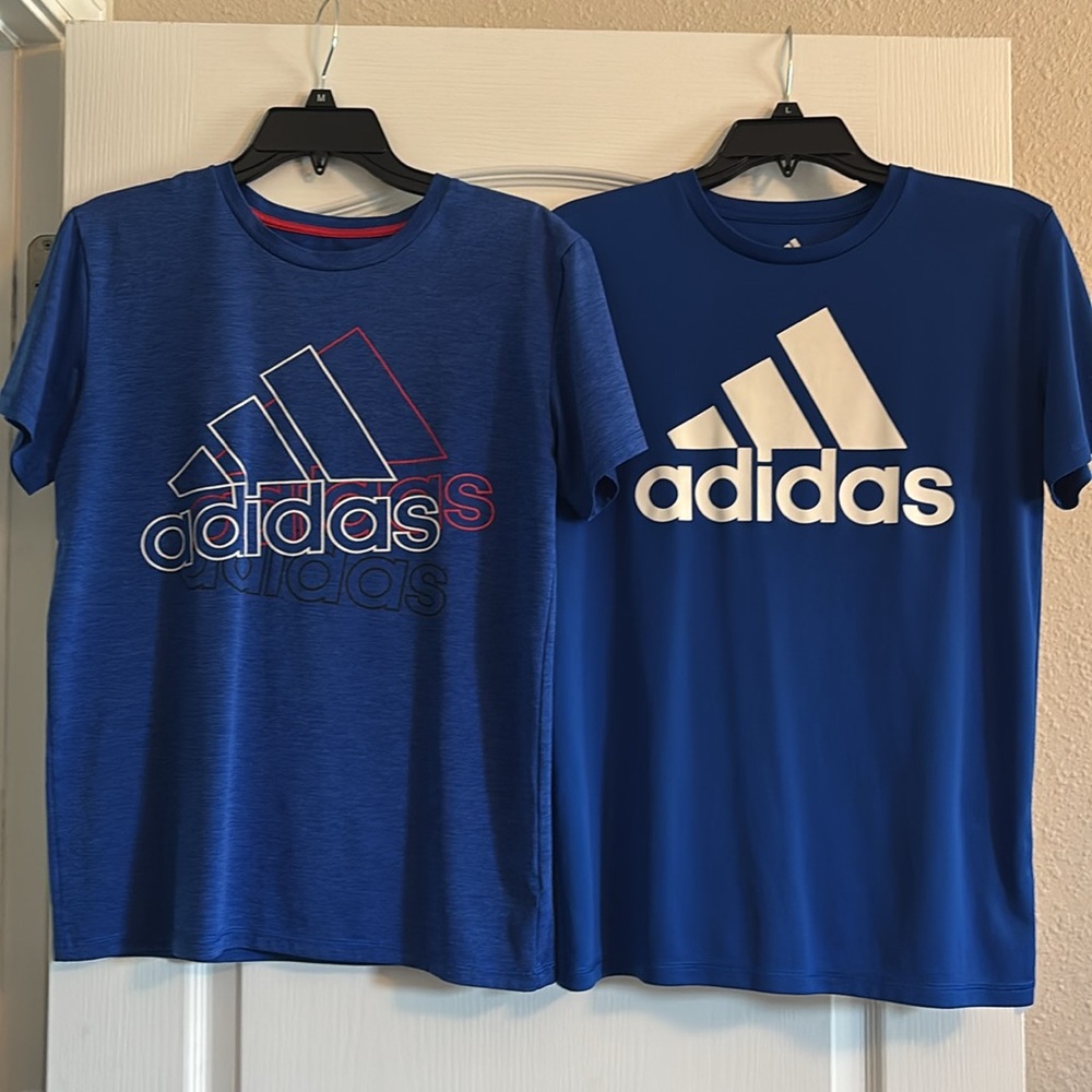 adidas Blue Short Sleeve Tees with Iconic Logos
